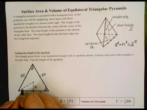 Surface Area and Volume of Triangular Pyramids with Equilateral Triangle Bases Part 1