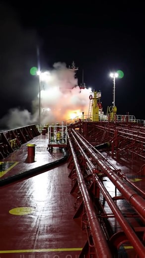 Tanker Venting Cargo Vapors at Night #maritime