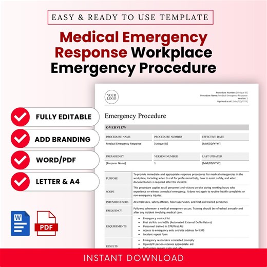 Medical Emergency Response - Workplace Emergency Procedure Template – Word & PDF, A4   US Letter - Etsy