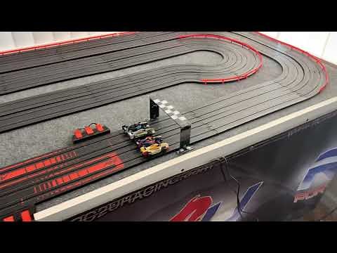 HO scale 4 lane AFX table top track for party rentals, complete with Trackmate and F1 Sounds