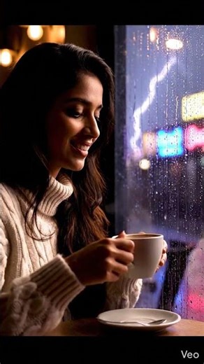 girl enjoying coffee with cute smile #shorts #aesthetic #trending