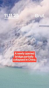 Newly opened bridge partially collapses in China. The 2,486-foot Shuangjiangkou Hongqi Bridge in Sichuan province partially collapsed. Authorities closed the bridge Monday after noticing cracks near the slopes and roadways. On Tuesday, landslides caused part of the bridge to collapse. No casualties have been reported. It is unclear when the bridge will reopen. #china #bridge #sichuan #constructionfail #landslides | Brut