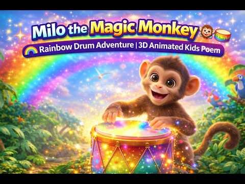 Milo the Magic Monkey 🐵🌈🥁 | Rainbow Drum Adventure | 3D Animated Kids Poem