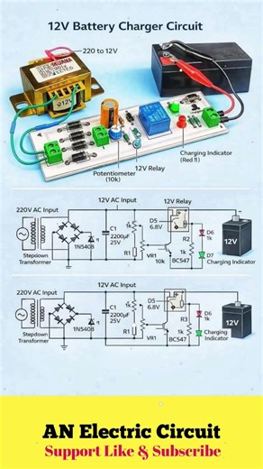 12V Battery Charger Circuit | #shortsfeed #electroniccircuit #electronic #electricalindia