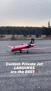 Custom RC private jet touchdown on a quiet runway