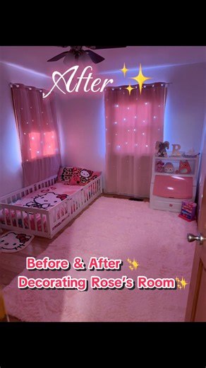✨Before and After of my daughters room ☺️💕 My daughter Rose is only getting bigger and bigger🥹 while im now 5 months pregnant with my second daughter Iris 🤰🏽💕 We will give baby iris the crib now and Rose will have this lovely cute hello kitty themed “big girl room”everything i got is from @Walmart i saved 227$ using the Walmart app and ordering online 😃 its not fully done i still need to find some cutesy wall hanging things or pictures but its coming together 😃✨💕#girlythings #hellokitty 