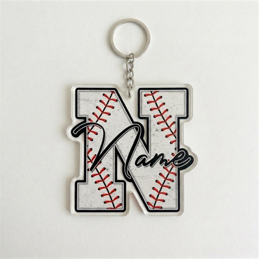 Custom Name Baseball Softball Keychain, Personalized Player Bag Tag, Youth Sports Backpack Keyring, Team Bulk Gift, Baseball Mom