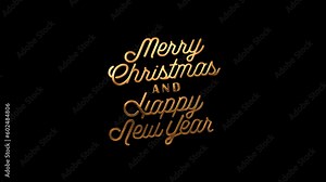 Merry Christmas and New Year! Animated Handwritten Text in Gold. Great for banners, social media feed wallpaper stories, and calligraphy on an alpha or translucent background for Merry Christmas and H Stock Video
