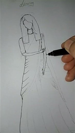 saree dress drewing