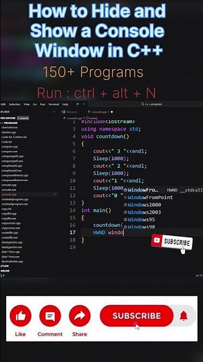 Program of how to hide and show a console windows in C++| #youtubeshorts #ytshorts #trending #shorts