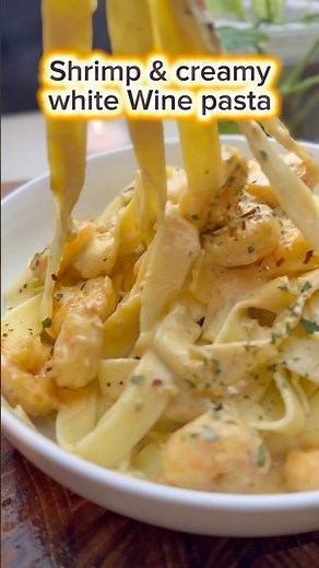 Simple to cook Shrimp and creamy white wine pasta. #recipe #food #youtubeshorts #pasta