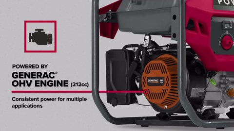 Powermate PM3800 3,800-Watt Gas-Powered Portable Open Frame Generator - Ultra-Quiet Performance - Ideal for Home, Camping, RV and Outdoor Activites - Engine Powered by Generac - 49 State - Red/Black
