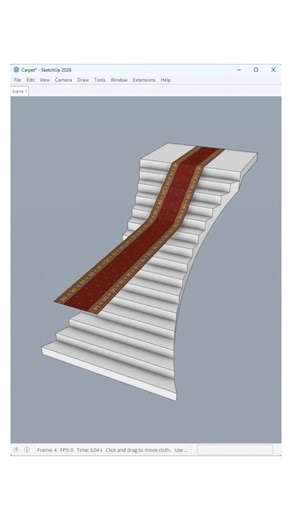 Smooth red carpet animation flowing over a staircase, created in SketchUp. This setup is modeled using the ClothWorks plugin for realistic fabric behavior. @topfans Nice Tower Pro Nice Tower Plus #SketchUp #3DModeling #RedCarpet #StaircaseDesign #ClothWorks | Nice Tower Pro