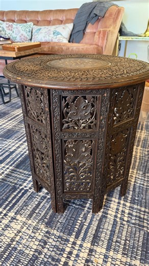 Vintage Anglo-indian Carved Side Table | Hoshiarpur Style Bone Inlay Top | Pierced Wood Accent Table | 19” Tall - Etsy