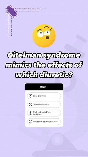 med's go on Instagram: "Gitelman syndrome is an autosomal recessive disorder caused by mutations in the SLC12A3 gene, which encodes the Na+/Cl− cotransporter (NCC) in the distal convoluted tubule. This defect mimics the effects of thiazide diuretics, leading to sodium wasting, hypokalemia, metabolic alkalosis, hypomagnesemia, and hypocalciuria. Unlike Bartter syndrome, Gitelman syndrome typically presents in late childhood or adulthood with symptoms such as muscle cramps, fatigue, and salt cravi