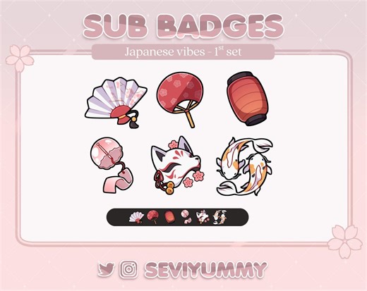 Twitch Sub Badges Set of 6 - Japanese Theme Digital Download - Anime Style Badges for Stream - Etsy