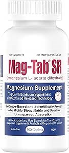 Extended Release Magnesium Lactate Delivery for 10x Better Absorption-Mag-Tab SR (Sustained Release) 100 Count-Supports Sleep, Muscle Cramps, Magnesium Deficiency Health Issue