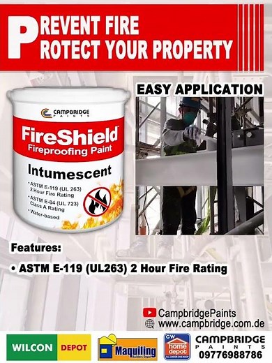 FIRESHIELD INTUMESCENT FIREPROOFING PAINT #campbridgepaints #fireproof #construction