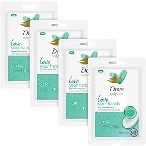 Dove Renewing Hand Mask - Love Your Hands Repair Gloves, Dove Body Love Dry Hands Treatment with Niacinamide and Ceramide Serum for Soft, Silky Hands, Hand Masks for Dry Cracked Hands (Pack of 4)