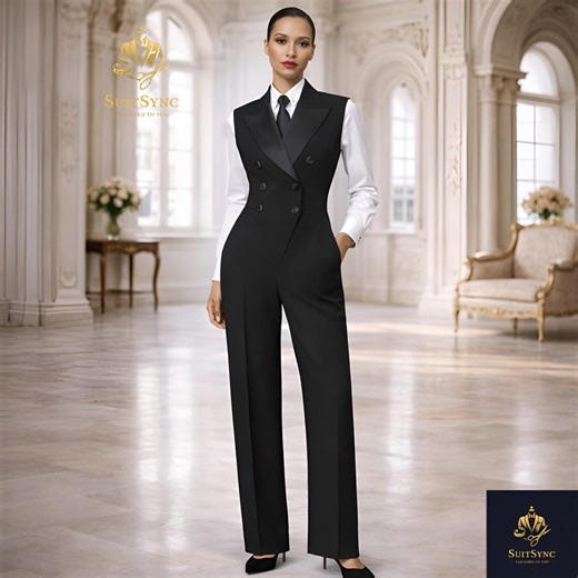 Black Vest Suit Women Sleeveless Tuxedo Waistcoat Wide Leg Pants Anzug Damen Schwarz Costume Femme Tailleur Formal Business Outfit Custom - Etsy