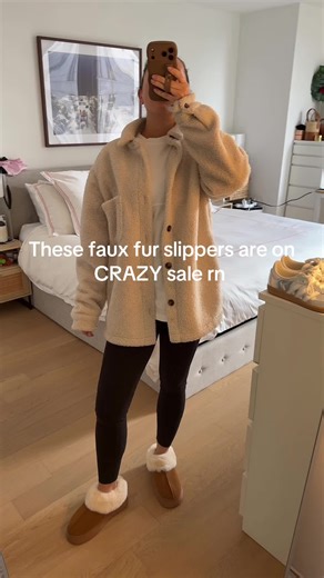 These faux fur slippers are the definition of cozy luxury without the luxury price. The inside is lined with the softest plush faux shearling that keeps your feet warm but never overheated, and the outside has that structured designer look that actually holds its shape instead of collapsing after a week. They have a sturdy sole so you can wear them for quick errands, walking the dog, or just padding around your apartment. If you’ve been wanting that bougie winter slipper look but don’t want to s