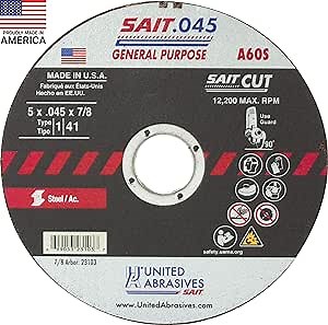 United Abrasives-SAIT 23103 A60S General Purpose Cut-Off Wheels (Type 1/Type 41 Flat) 5" x .045" x 7/8", 50-Pack