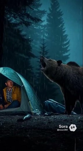 Terrifying Bear Attack at Campsite 😱 | Real Camping Footage Caught on Camera! #wildlifeshorts