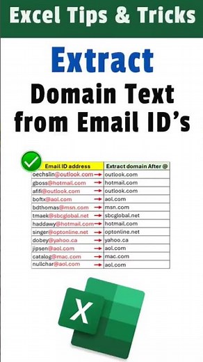 Excel Trick - Extract domain text from email IDs #exceltutorial #xlsx #exceltutorial