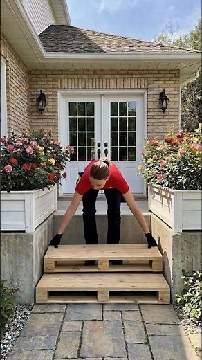 Simple pallets to beautiful stairs 😱 #DIY #palletwood #homeproject #beforeafter #reels
