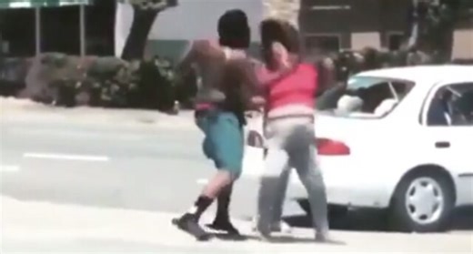 Dude Drops Woman With A Haymaker For Smashing Car Window!