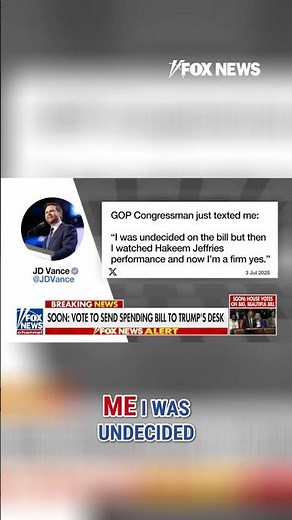 VP Vance reveals text from GOP congressman as megabill nears final vote #shorts #foxnews #politics