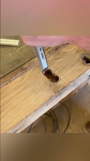 Making a mortise with a forstner bit and a chisel. #maker #woodwork #woodworking
