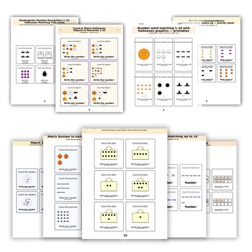 Halloween Number Matching Worksheets: Kindergarten Math Puzzles (PDF   Digital) - Etsy