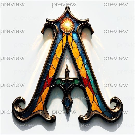 Ornate Stained Glass Letter A With Sun Motif - Vibrant Digital Art for Printable Instant Download - Etsy