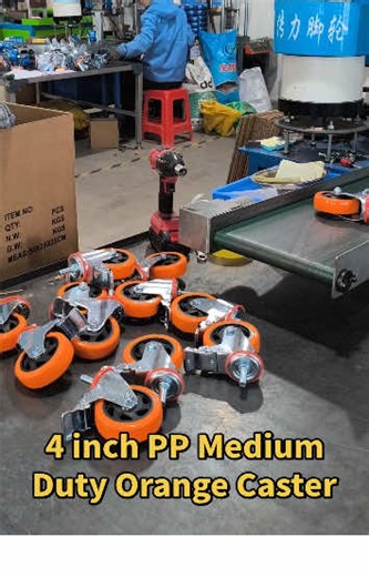 4 inch PP Medium Duty Orange Caster，Perfect for warehouse, workshop, or institutional carts. #casters #wheels #foryou #equipment