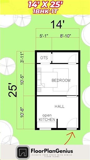 14'x25' House with 1 Bedrooms, House Plan #Housedesign #shorts