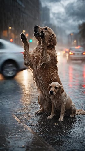 Please stop… this dog is asking for help to protect the puppy in the rain. Bitte stoppen… dieser Hund bittet um Hilfe, um den Welpen im Regen zu schützen. #dogs #saddogdiaries dog #doglove #viral #fyp