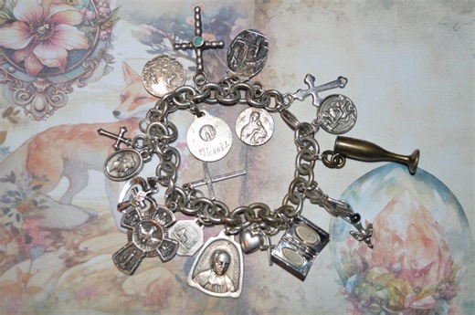 Vintage Sterling Charm Bracelet, Religious Charms, St. Christopher, Virgin Mary, Artisan Made - Etsy