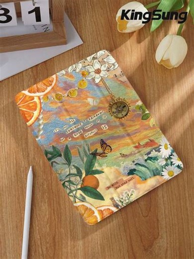 Kingsung Funda para tableta con diseño de pintura bajo el sol poniente y junto a los naranjos, compatible con iPad 9.7/10.2/10.5/10.9/12.9/Pro 11, 10.a generación, Air 8 (M4) 2026 (11/13 pulgadas), compatible con Samsung Galaxy Tab S6 Lite 10.4 pulgadas, compatible con Kindle Paperwhite 12.a generación 2024, Kindle 11.a generación 2022, con protección contra caídas suaves, soporte inteligente/activación/suspensión automática | SHEIN