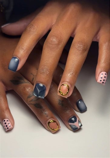 Soft Gel Nail Art Tutorial with Polka Dots and Cat Eye