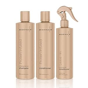 Moehair Trio Pack | Combo of Protein-Infused Shampoo and conditioner Set with Leave-In Conditioner | Hydrates Dry, Damaged Hair | Frizz Control Haircare Combo (12 Fl. Oz)