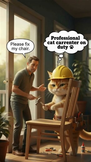 Carpenter Cat Breaks the Chair More 😂🔨#cat #shorts #funnycats #viralshorts #viral #cute