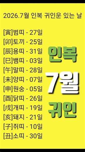 2026년 7월[띠별] 인복운 & 귀인운