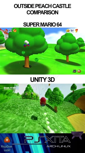 super mario 64 x unity 3D - outside peach castle comparison 1 #shorts