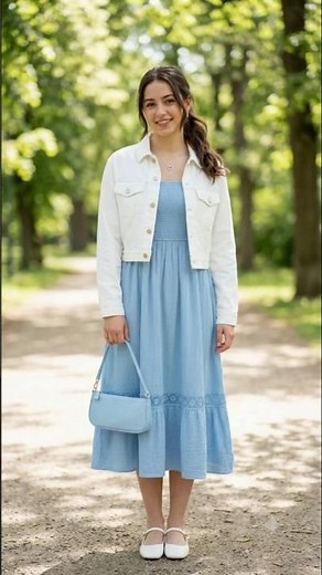 POV: White Denim Jacket + Blue Dress 🤍💙 #ootd #outfitideas