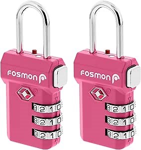 Fosmon TSA Approved Pink Locks for Luggage, Cute Suitcase Lock with Push Release Button for Extra Security, 3 Digit Combination Padlock for Travel, Backpack Zipper Anti Theft, Gym Locker, Women