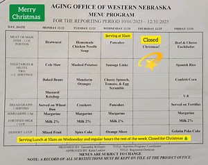 December 22nd to 26th Menu🎄 Serving Lunch at 10am on Wednesday with regular hours the rest of the week. Closed for Christmas, and we'll see you Friday. Have a Merry Christmas. | Alliance Senior Center