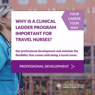 Why is a Clinical Ladder program important for travel nurses?🏥 If you're looking to advance your nursing career, it can be a game-changer. Over 300 travel nurses are already benefiting from our exclusive travel nurse Clinical Ladder program.🫶 You can elevate your nursing career while still enjoying the flexibility of travel nursing.👩‍⚕️👨‍⚕️ Discover the 5 reasons why it's essential to your nursing journey: https://ow.ly/8CiT50R4Xmg #HealthCarousel #TravelNursing #AlliedTravel | Health Carous