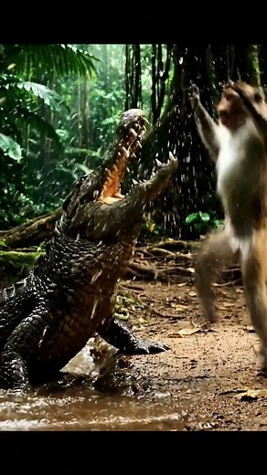 Crocodile Attacks a Macaque… Instantly Regrets It