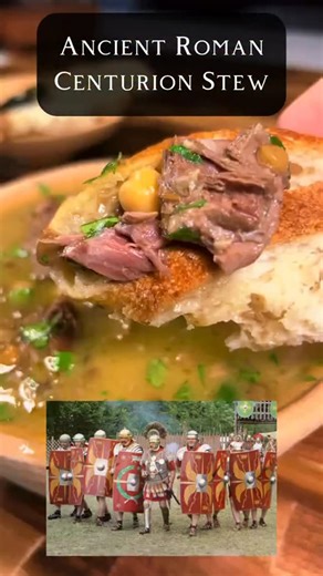 Roman Centurion Stew was a hearty dish likely eaten by soldiers across the empire. Packed with lentils, barley, veggies, and meat (when available), it was easy to cook in a single pot over a campfire. Nutritious, filling, and made from local ingredients, it kept legionaries fueled for battle. Inspired by ancient Roman texts and archaeological finds, modern recreations give us a taste of history. #RomanFood #AncientRecipes #HistoricalCooking #CenturionStew #FoodHistory #EatsHistory Credit: Origin